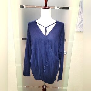 WHBM Navy Wrap Front Cashmere Sweater with Tie Detail Size Large